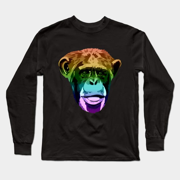 Rainbow Chimpanzee Long Sleeve T-Shirt by GeoCreate